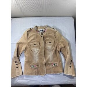 Ivu Jane Women's Corduroy Jacket Embellished Rhinestone Cross Size‎ M